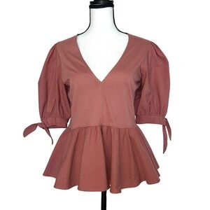Zara Peplum Terracotta Top‎ Blouse Baby Doll  Medium